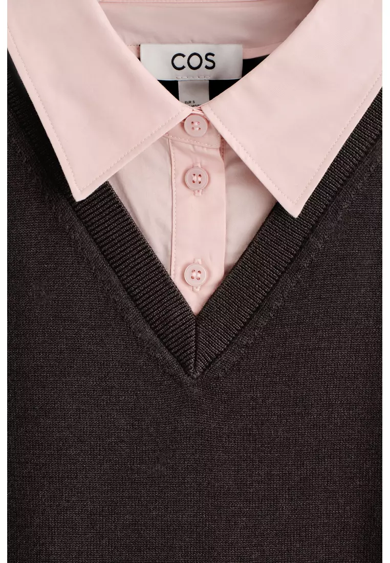 LAYERED MERINO WOOL SHIRT VEST