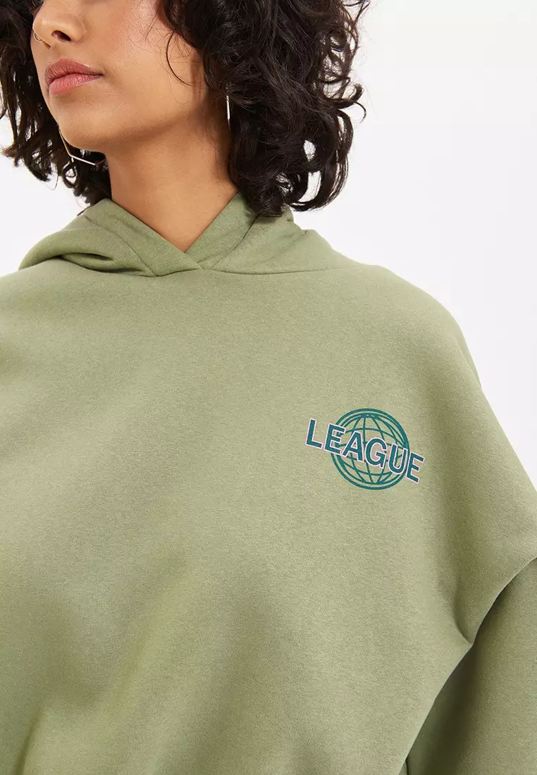 Mint Back Print Detail Hooded Thick Fleece Knitted Sweatshirt TWOAW22SW0711