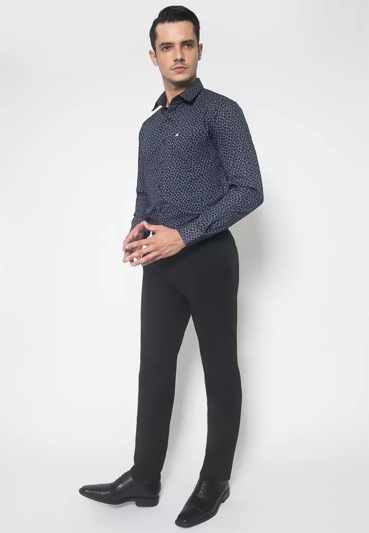 Johnwin - Kemeja Formal - Full Motif - Biru - Regular Fit - FSH.650.K249.861.C-L/S