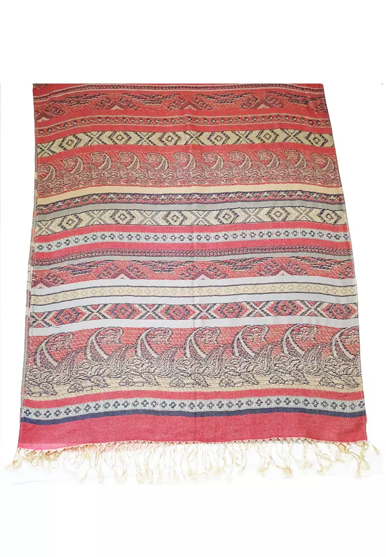 Woven Vintage Paisley Pashmina Crimson Red