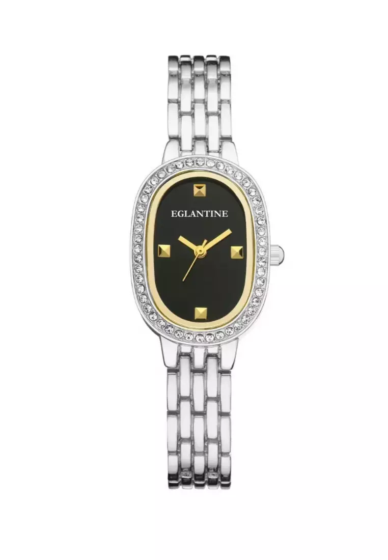 La Niçoise Ladies Silver Color Alloy Quartz Watch, Black Dial, Stainless Steel Bracelet