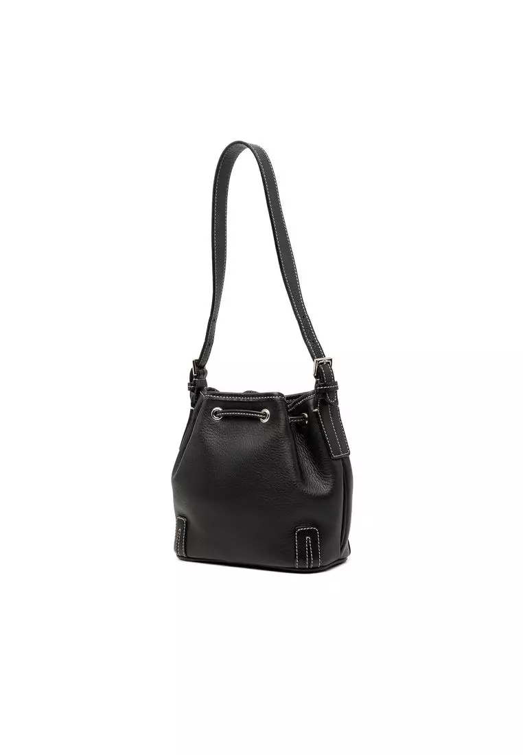 Pre-Loved Burberry Leather Drawstring Bucket Bag