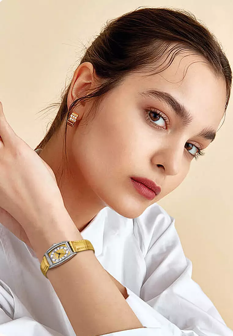 Ladies Barrel Shape Stainless Steel Quartz Watch, Leather Strap