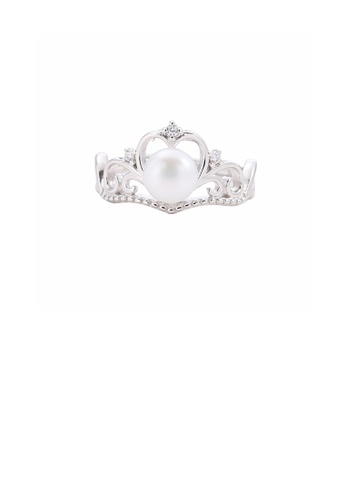 Glamorousky white 925 Sterling Silver Elegant Noble Heart Crown Freshwater Pearl Adjustable Ring 125A7AC3CC86C2GS_1