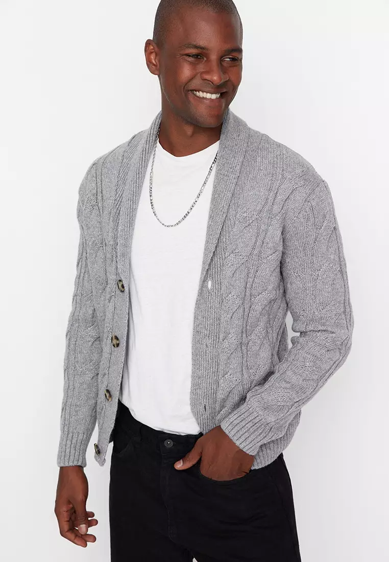 Shawl Collared Slim Fit Knit Cardigan
