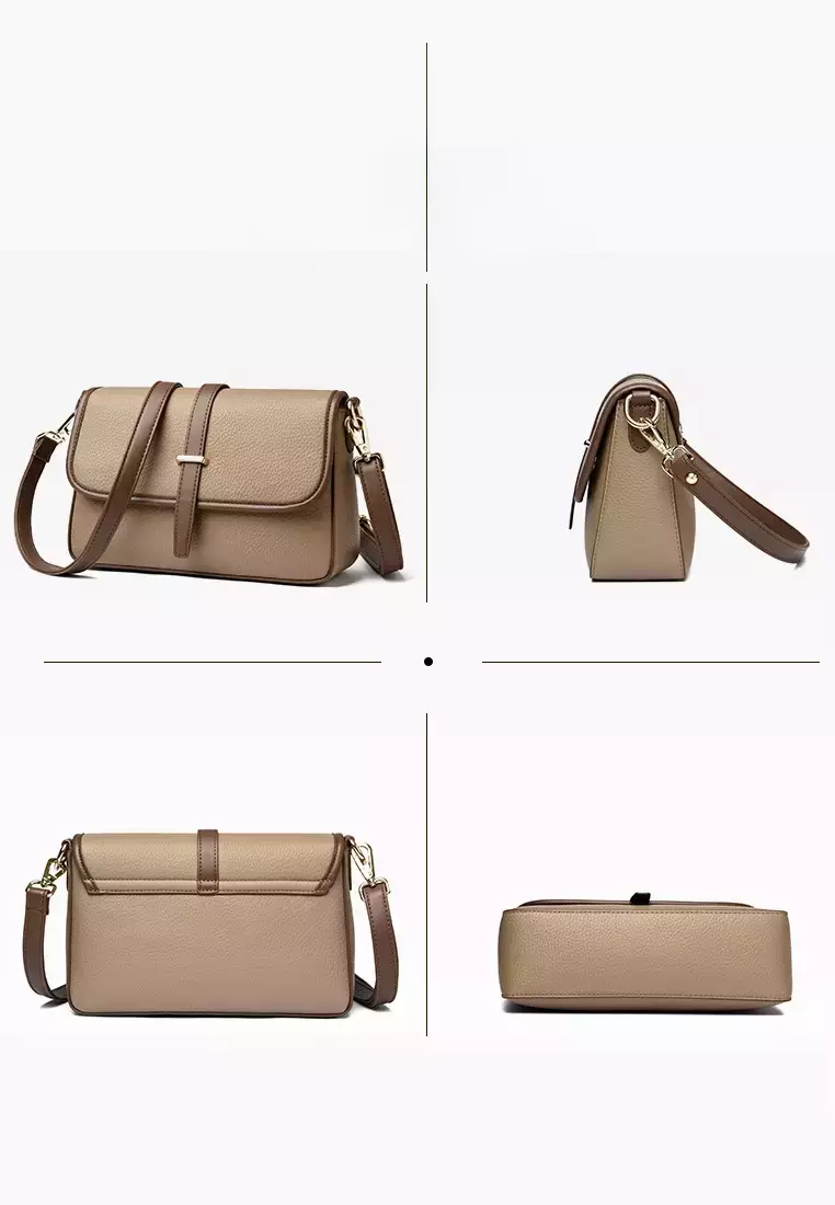 Color Matching Faux Leather Three Way Shoulder Bag