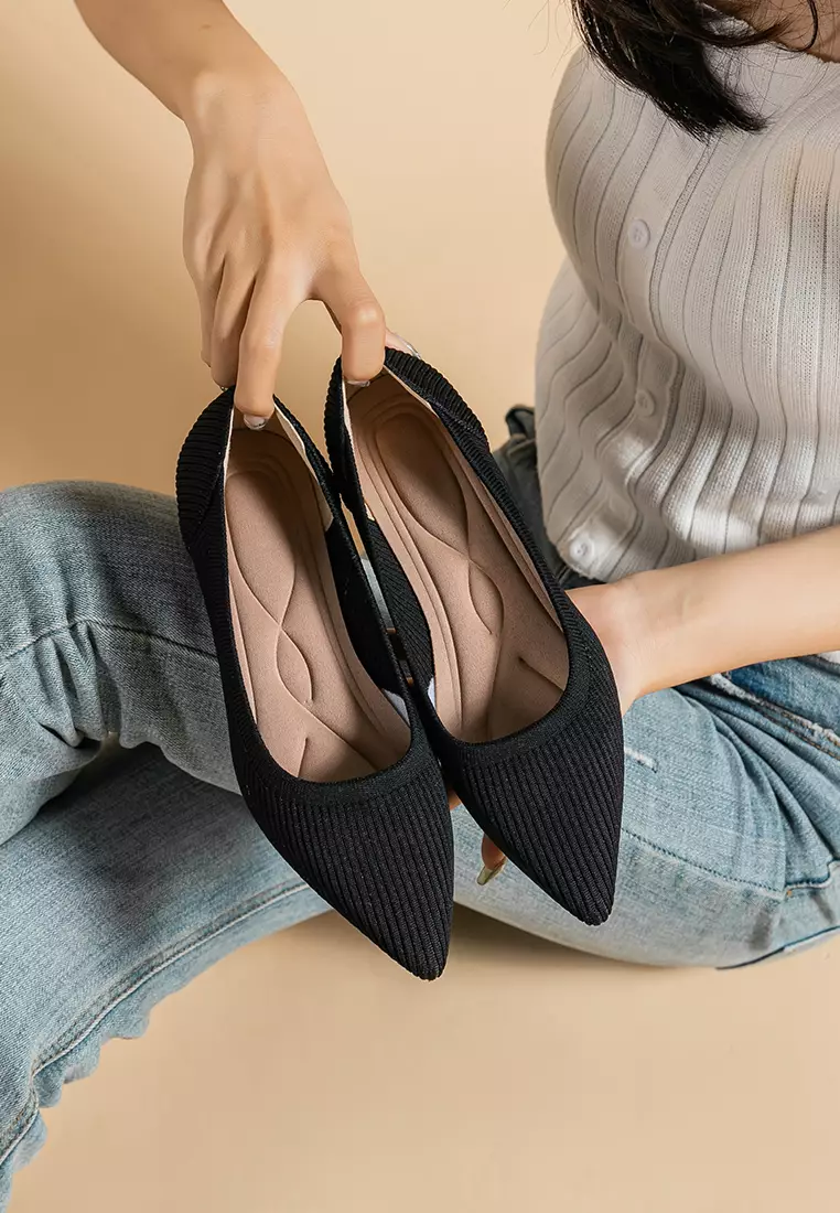 3.5CM ‌Pointed-toe Fly Knit‌ Kitten Heels‌ TJ1507