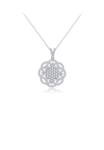 Glamorousky white Elegant Temperament Geometric Flower Pendant with Cubic Zirconia and Necklace 914AEACBC241FAGS_1