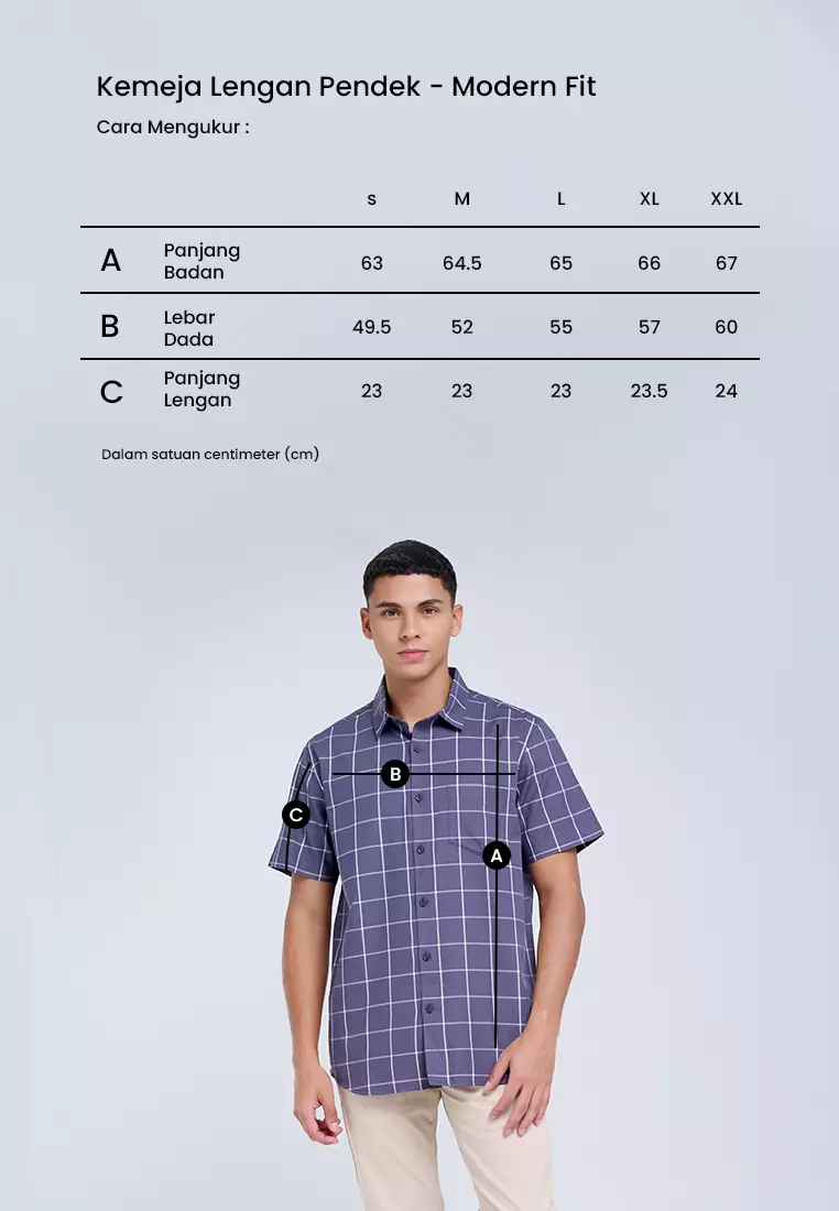 MANZONE - Kemeja Lengan Pendek Pria Olav Modern Fit - Grey Warna Grey