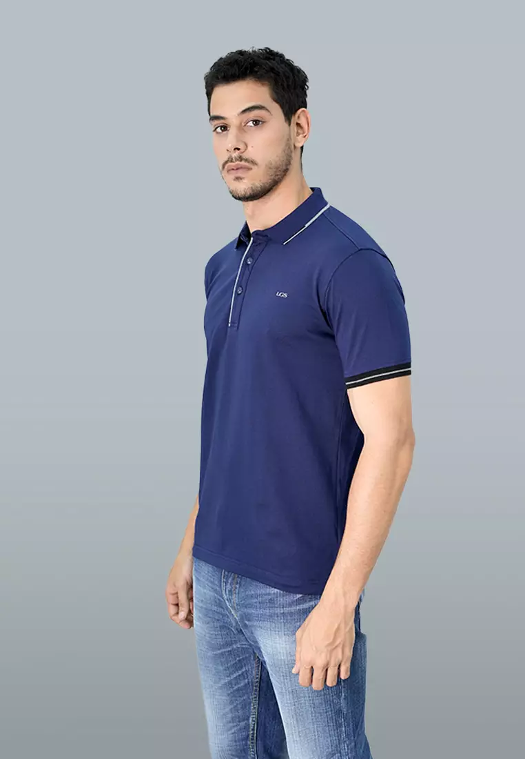 LGS - Kaos Polo Casual Pria Lengan Pendek Kerah Wangky Motif Polos Warna Navy Slim Fit - JWS.325.U3393F.01.C