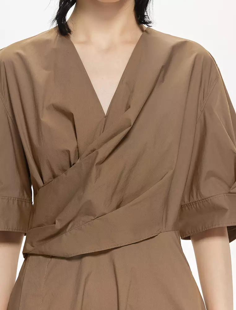 Plain Weave X-Line Loose Everyday Casual Short Sleeve Dress