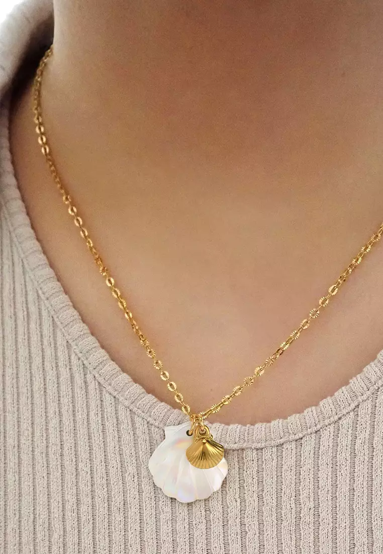 Dual Pearl & Gold Shell Necklace