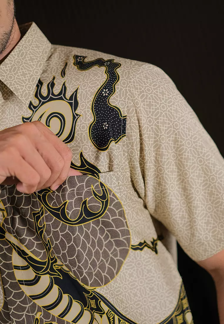 Hadinata Batik Premium Pria Kemeja Pendek Superfine Bilva Beige