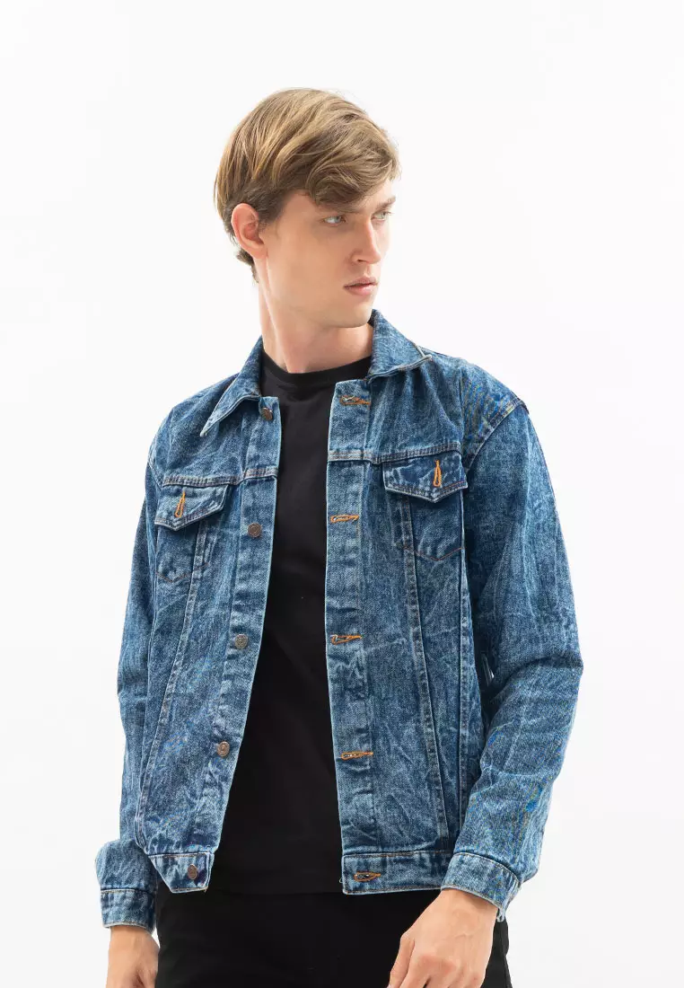 Jaket Jeans Pria Polos Tebal Dilan Jaket Denim Biru Pudar A