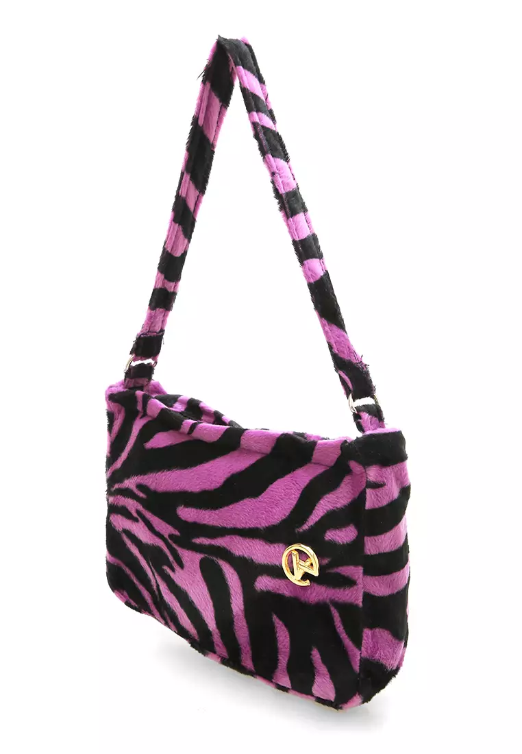Zaskia Shoulder Bag Wanita Motif Animal Premium Quality - Harimau Ungu