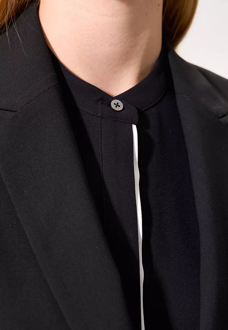 Black Color-Block Placket 3/4 Sleeve Top