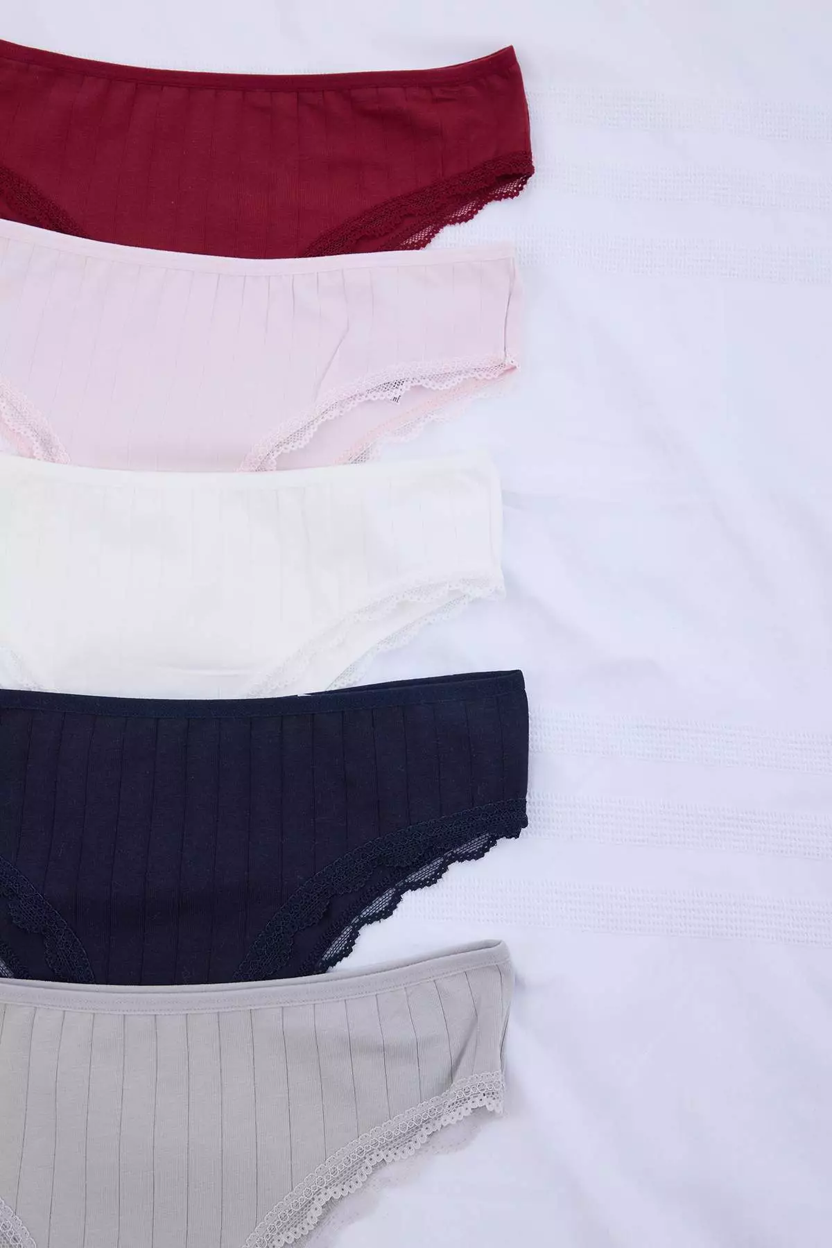 Multi-Colored Cotton 5-Piece Lace Striped Brazilian Knitted Panties Thmss26Ku5