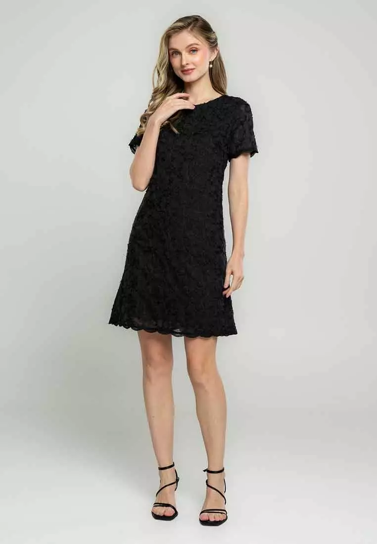 Wrenlee Shift Dress in Embroidered Applique Fabric