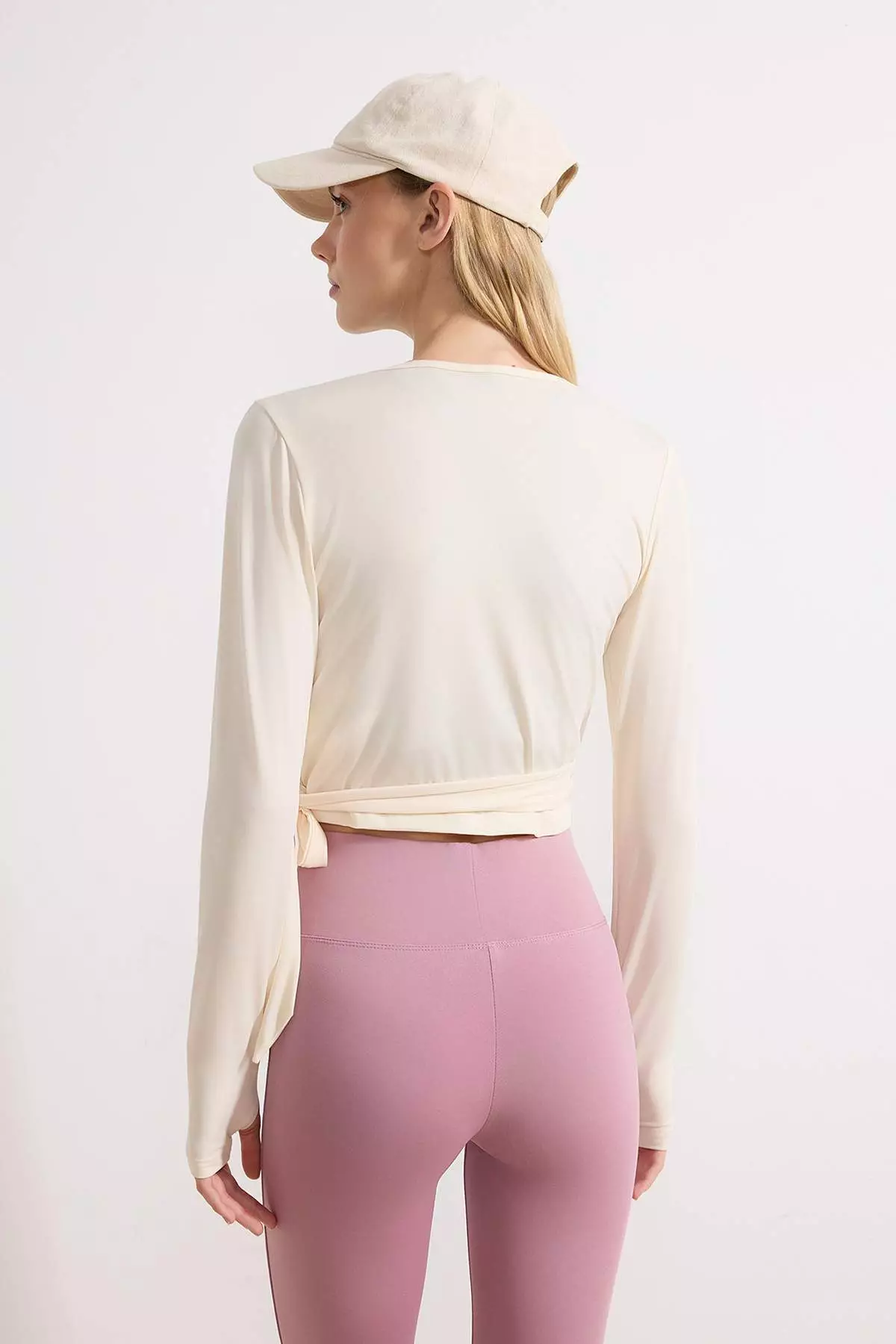 Ecru Micro Tied Double Breasted Crop Knitted Sports Blouse/Bolero Thmss26Bz2