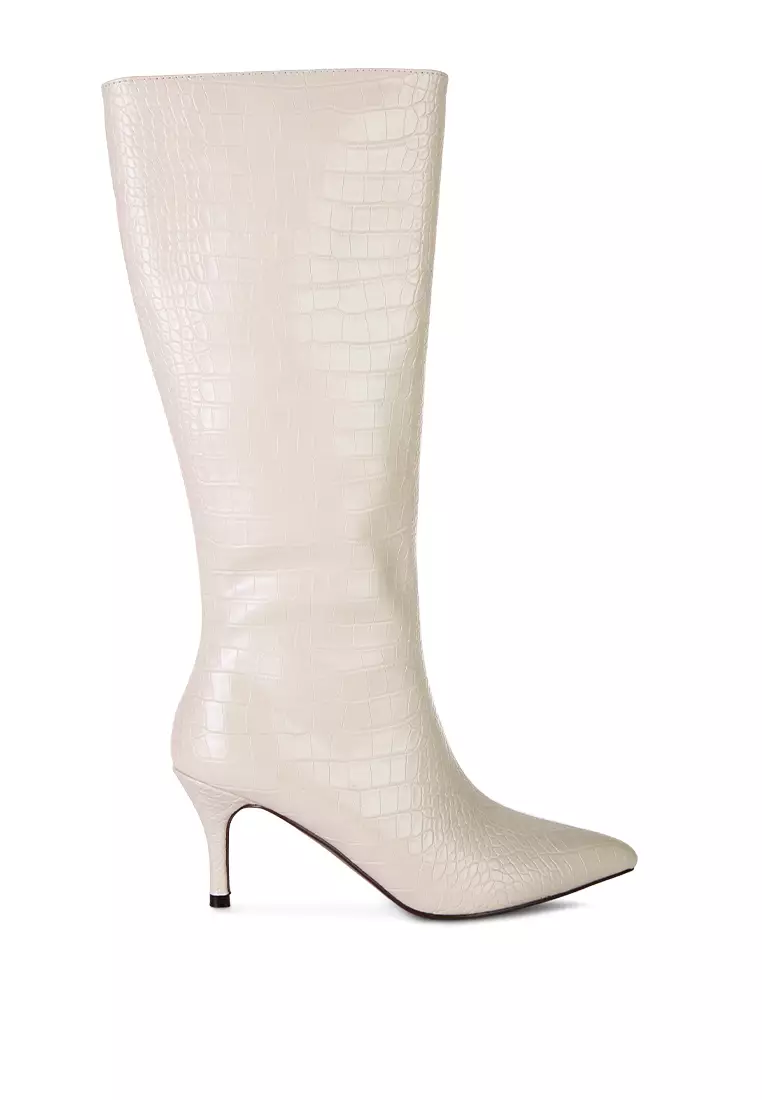 Discount on London Rag  shoes - SKU: Beige Pointed Mid Heel Calf Boots