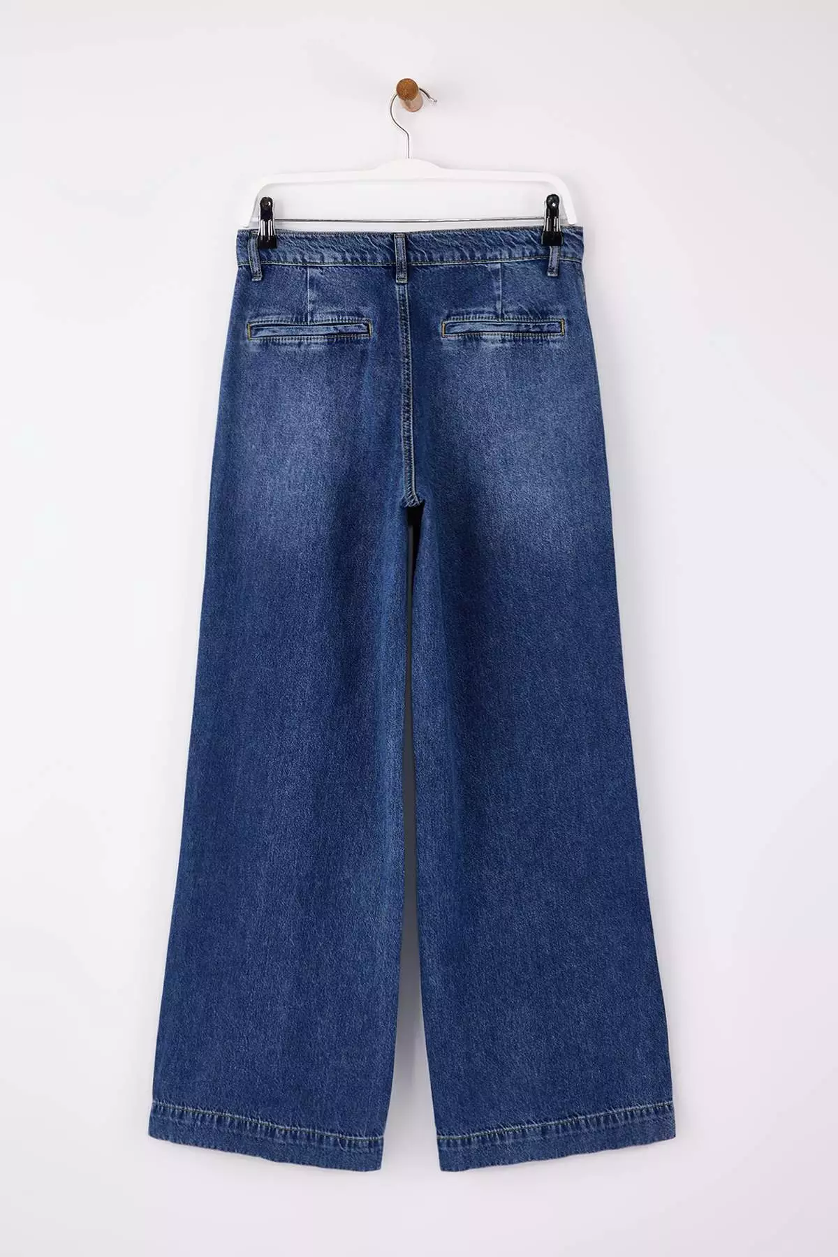 Dark Blue Drape Waist Detailed High Waist 1% Cotton Wide Leg Jeans Twoss26Je61