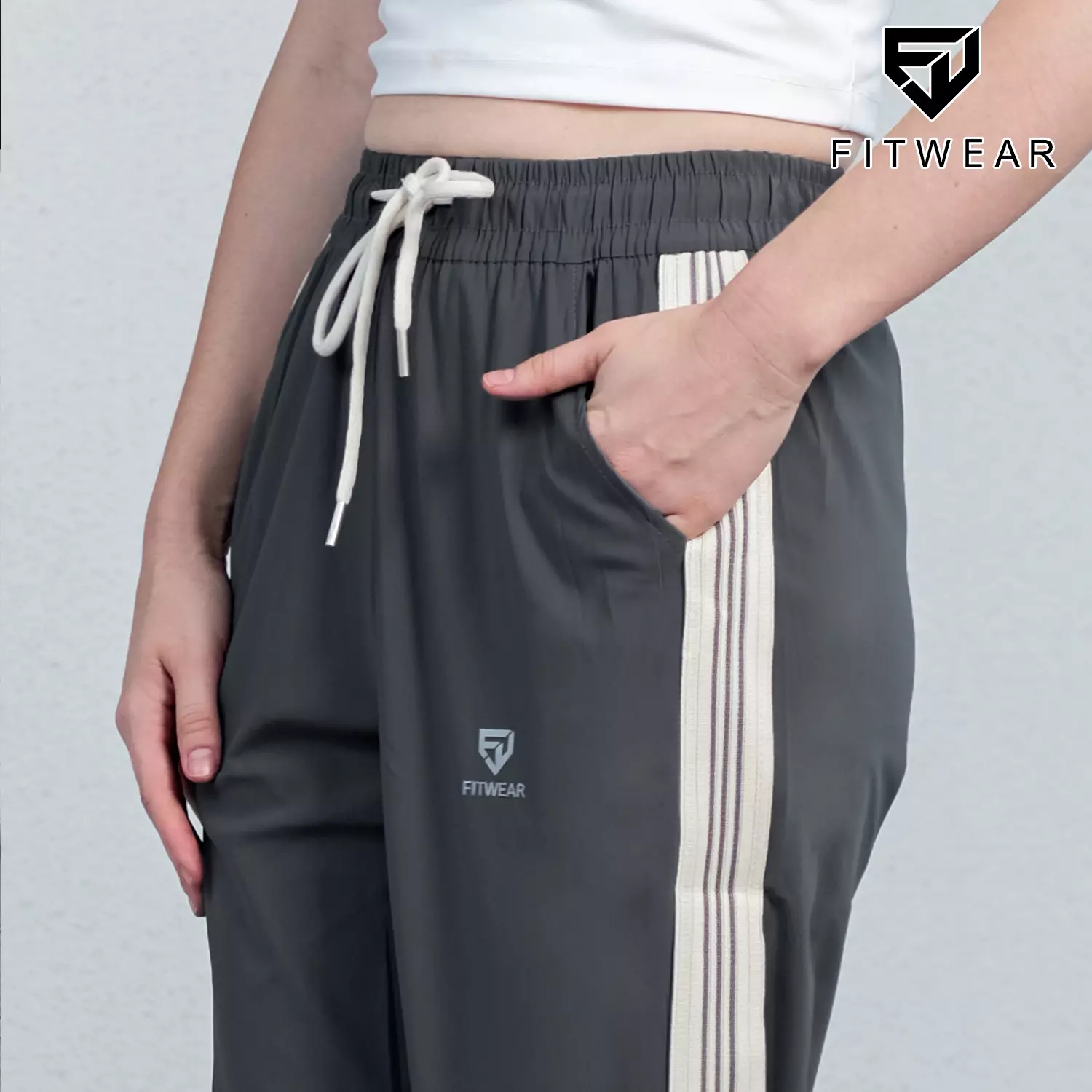 Fitwear Jogger Oversize Olahraga Wanita AMORA WIDE STRIPE - NEVADA GRAY LINE