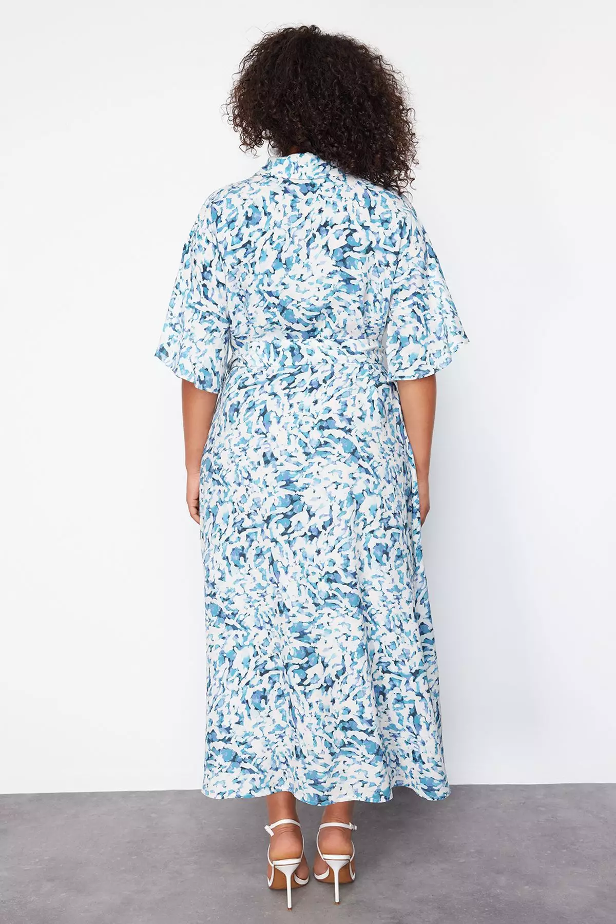 White-Blue Shally Woven Plus Size Dress