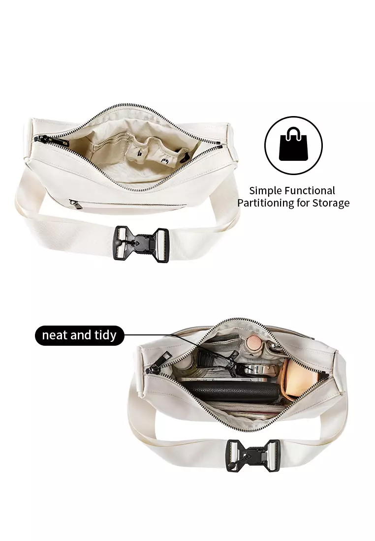 Loren 女士流浪包 單肩包 斜挎包 可調節肩帶長度 防水面料 快速拆解運動扣-白色