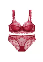 LYCKA LMM9017-LYCKA Lady Sexy Bra and Panty Lingerie Set-Red 2024