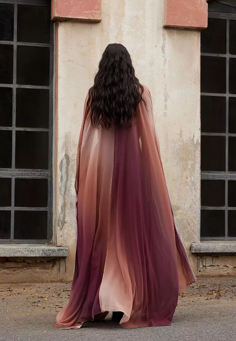X Ai Brown Gradient Cape Evening Dress Tctaw25Db00019