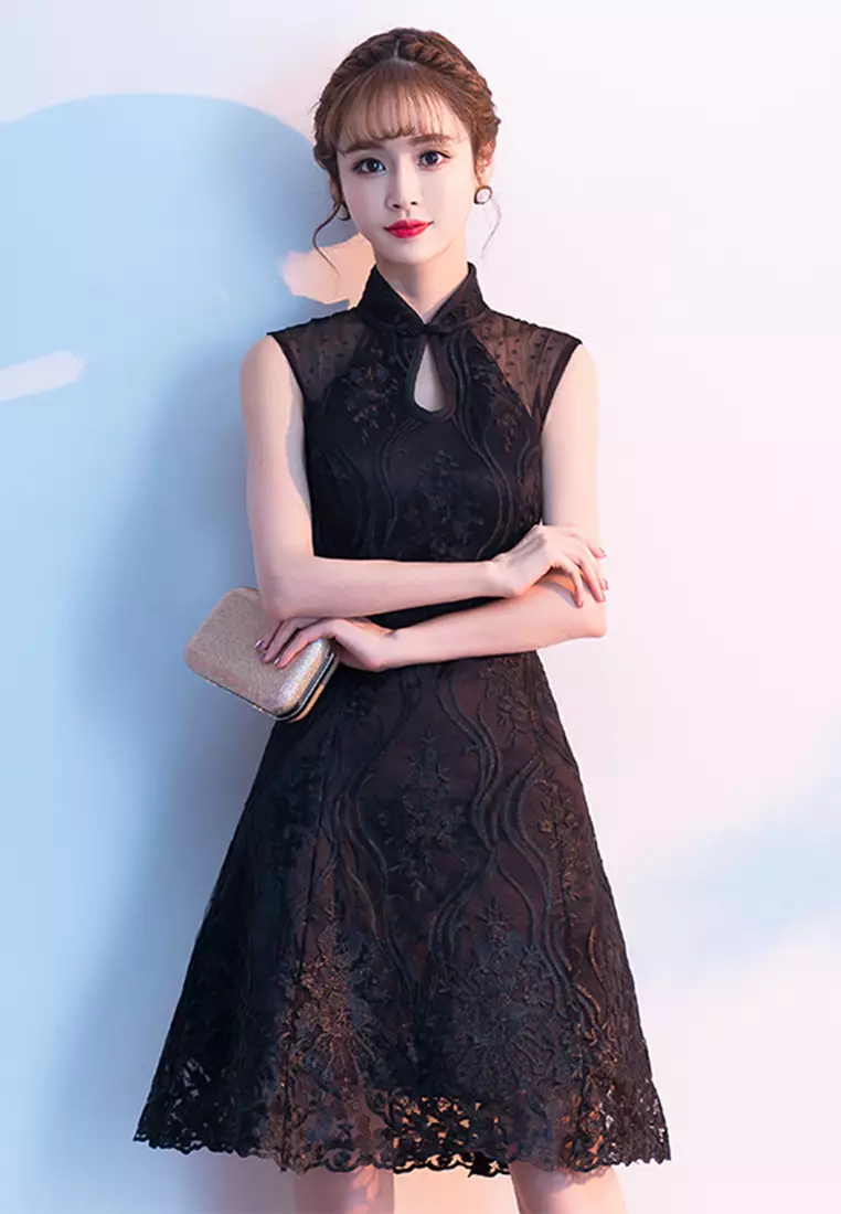 Sunnydaysweety Fashionable and elegant new style cheongsam black short ...