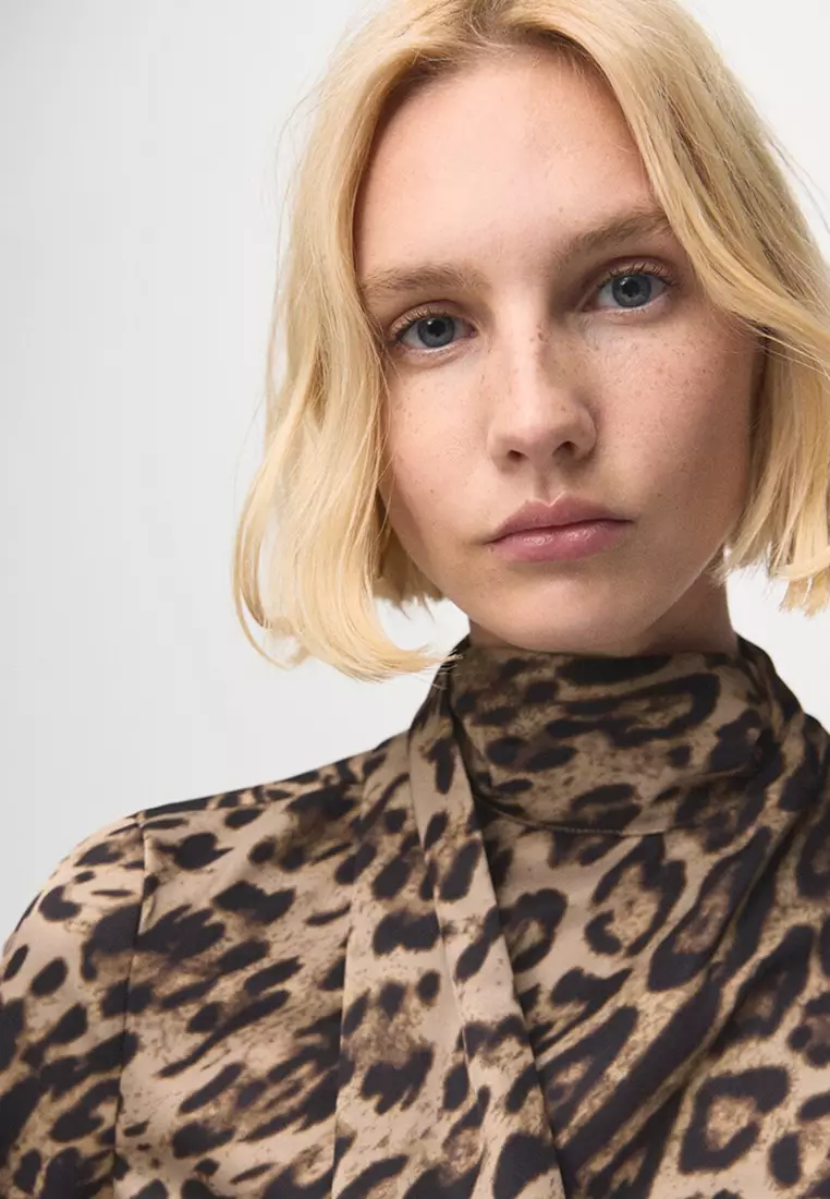Animal-Print Blouse With Scarf