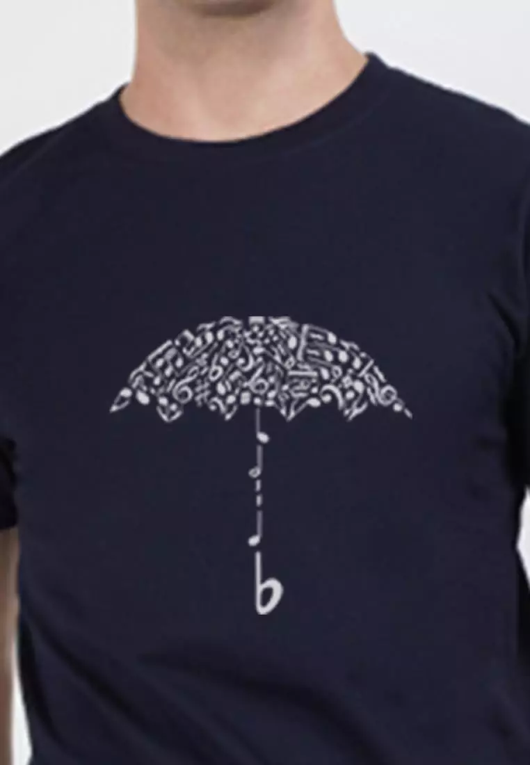 Rain Graphic Navy Blue Cotton Short Sleeve Regular Fit Tee