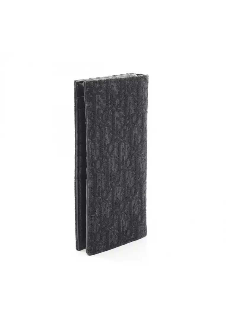 Pre-Loved Christian Dior oblique jacquard Bi-fold Long Wallet canvas black