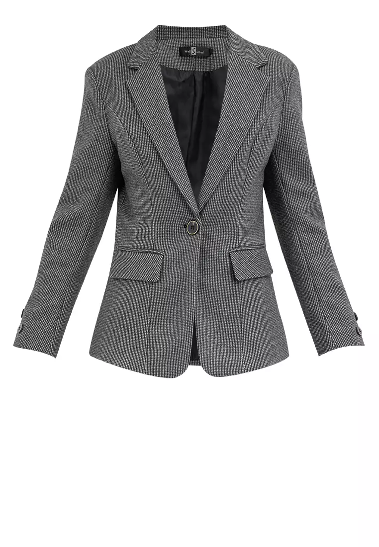 Wool Blend Houndstooth Blazer