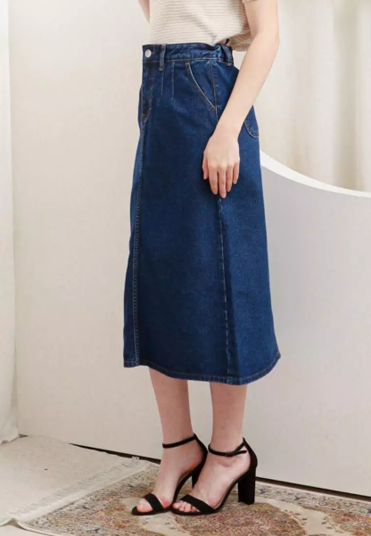 Dasha Midi Skirt Jeans in Navy