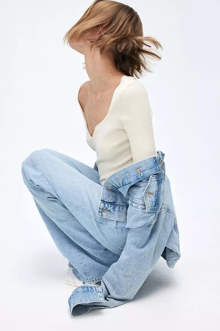 Rib-knit sweetheart-neck top