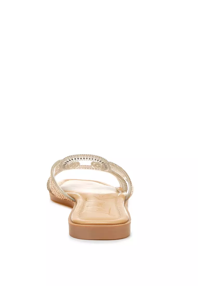 Rhinestones Embellished Flat Sandals in Rose Gold