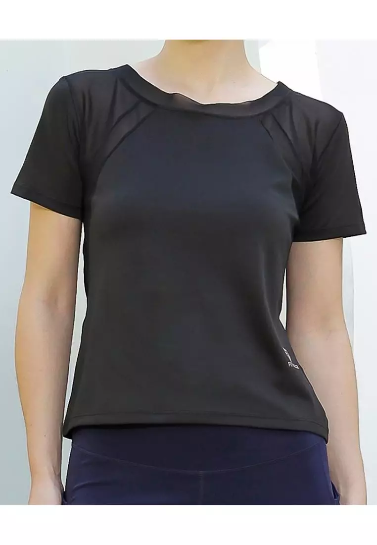 Fitwear - Kaos Olahraga Wanita REI SHOULDER MESH SLIMFIT DRYFIT - BLACK