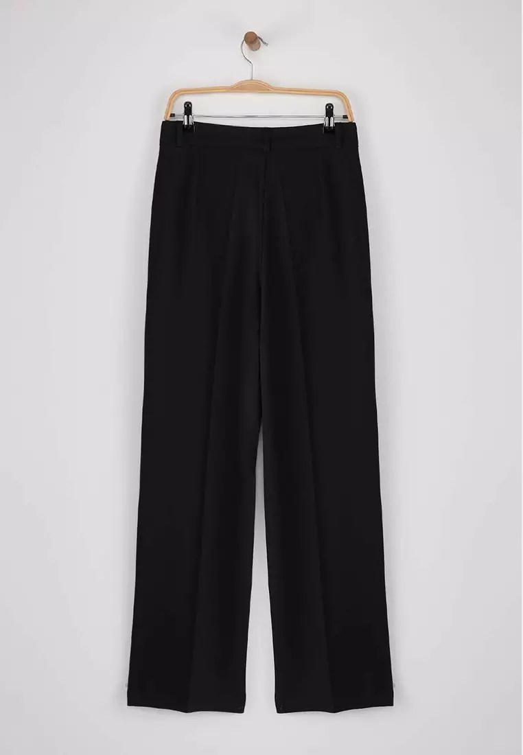 Black*001 Limited Edition Straight/Straight Cut Pleated Woven Fabric Trousers TWOAW23PL00401