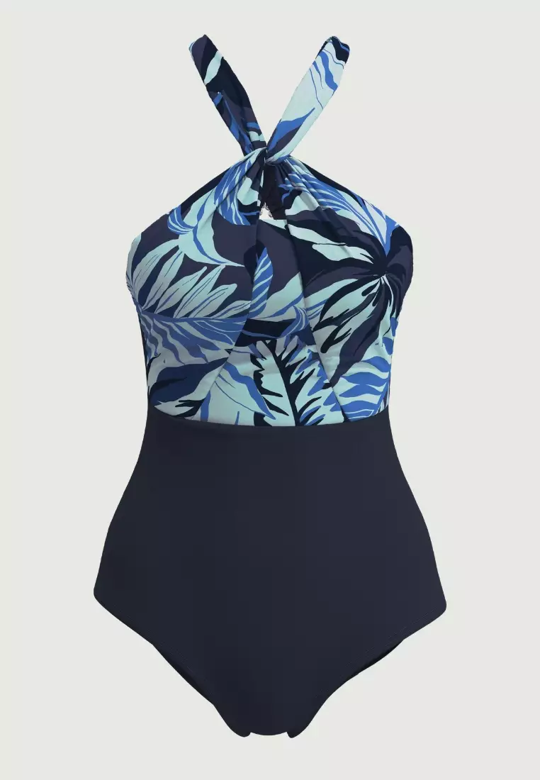 South Tropicana藍色扭結繞頸連身泳衣