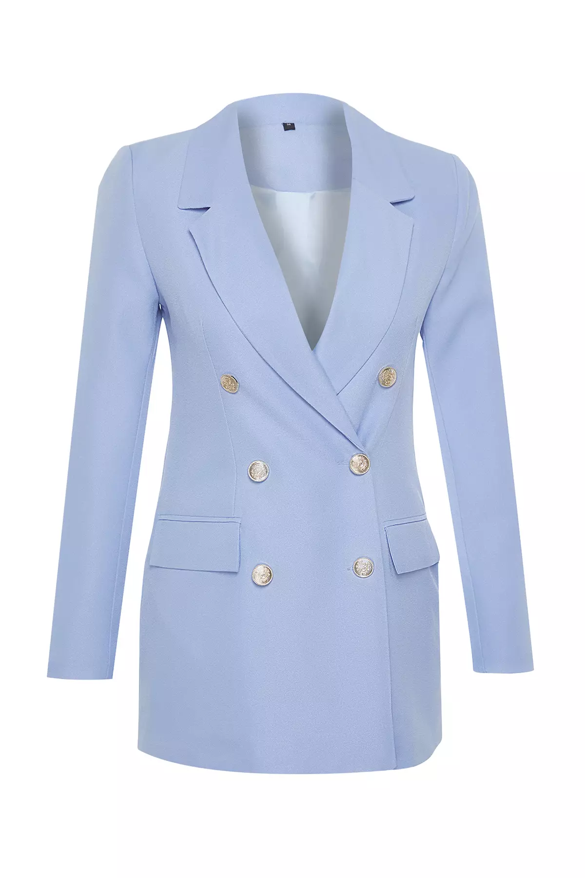 Light Blue Oversize Lined Double Breasted Closure Blazer Jacket