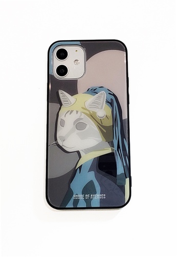 House of Avenues pink Cat with a Pearl Earring Tempered Glass Shell Phone Case For iPhone 12 Pro AD2C4AC9C20910GS_1