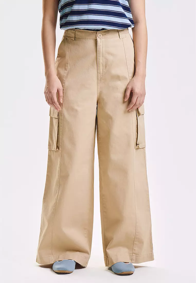 Wide Fit Cargo Pants with Pintuck Detail