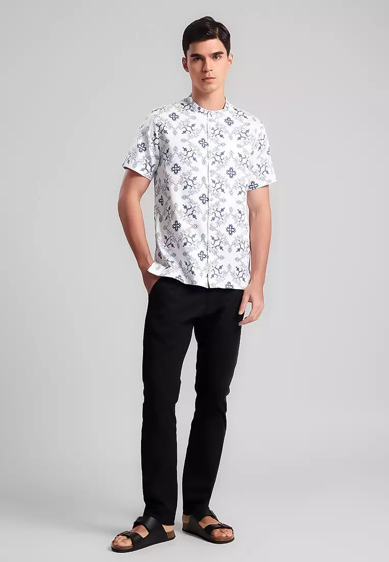 MANZONE - Kemeja Shanghai Lengan Pendek Pria Jaffar Modern Fit - White Warna White