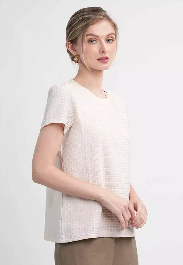Vera Textured Woven Top with Short Puff Sleeves
