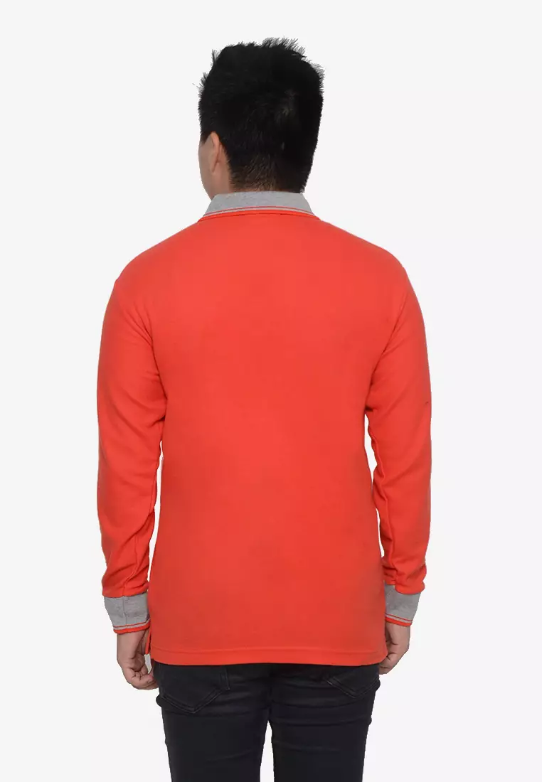 Andre Michel Kaos Polo Shirt Lengan Panjang Kerah Abu Orange Merah 933-77