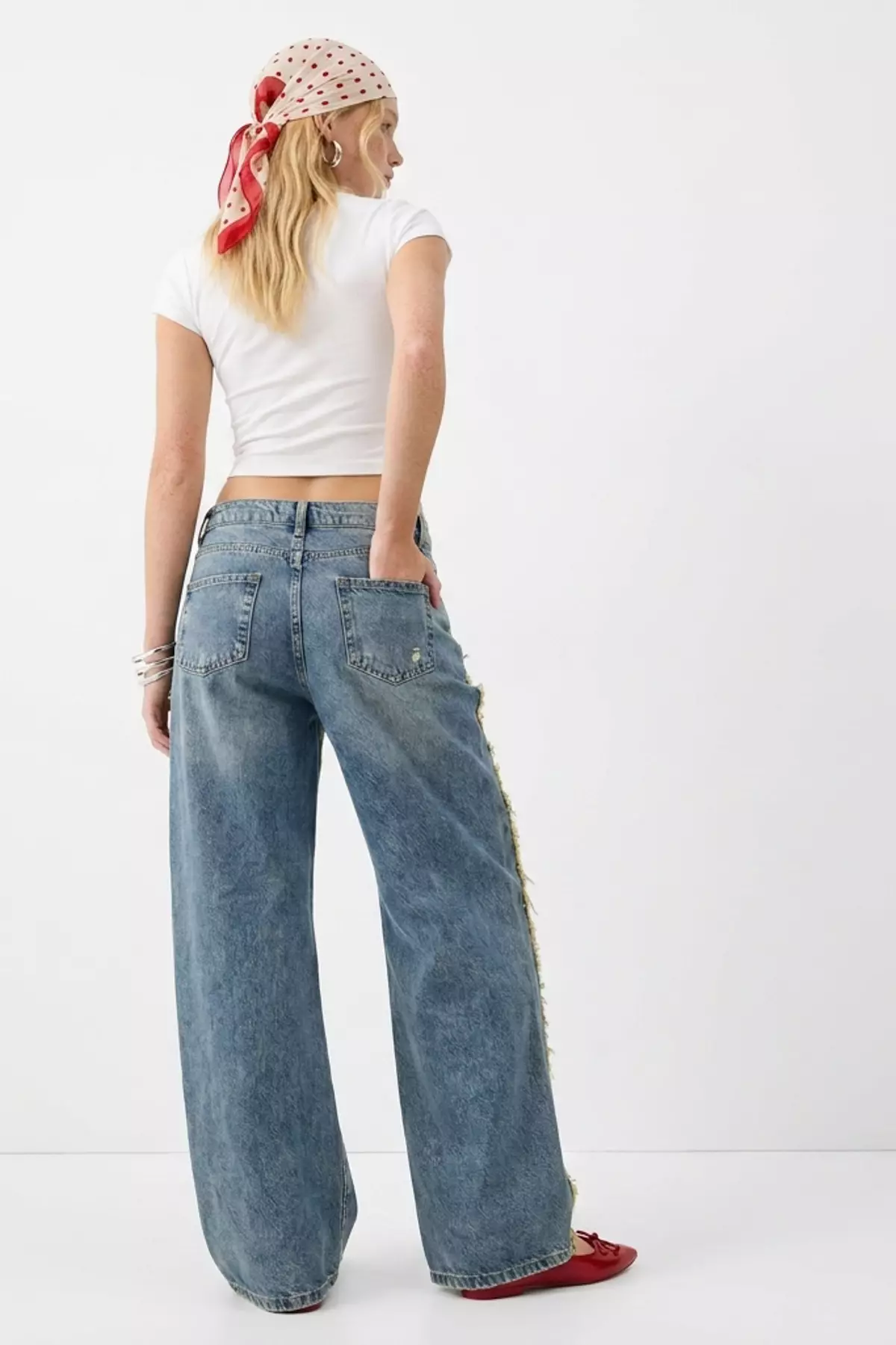 Blue Ripped Detailed High Waist Wide Leg Jeans Twoss26Je00353