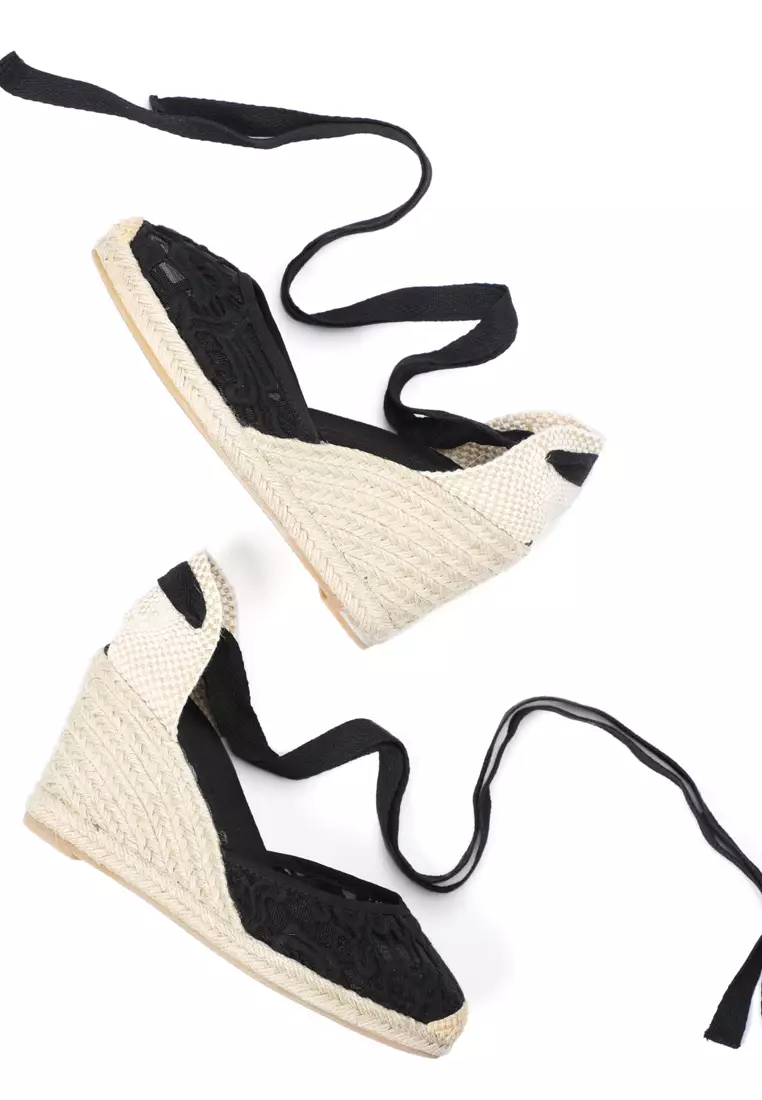 9CM Lace Up Mesh Wedge Espadrilles HB105