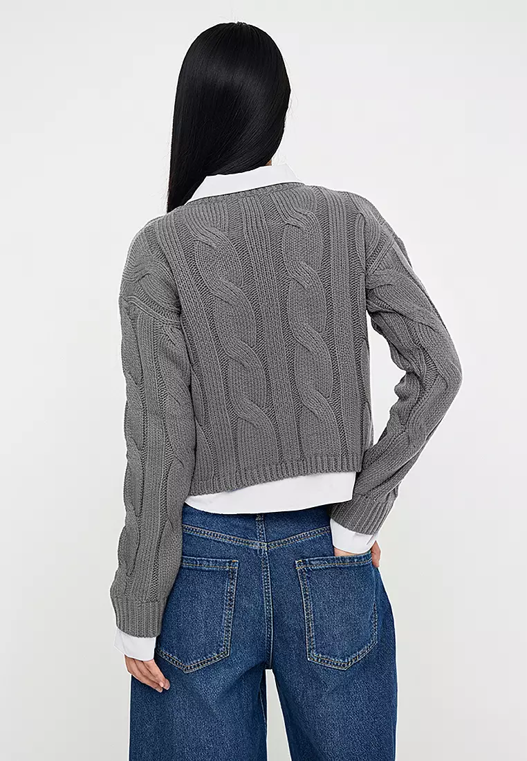 Garnish Detail Crop Knit Sweater